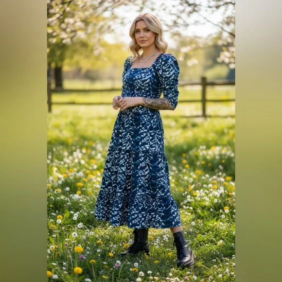 Diane von Furstenberg Nora Midi Dress Tie Dye Tiger Blue/White NWT Size 14 - Picture 11 of 16